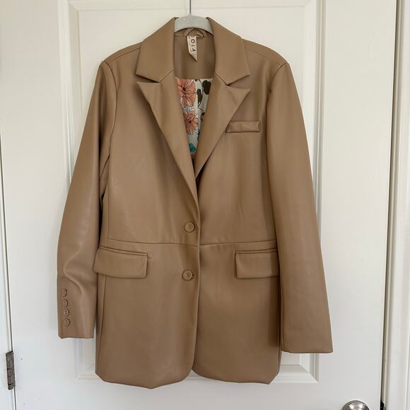Dolan Anthropologie Vegan Leather Neutral Beige Womens Blazer Fully Lined US M - Picture 1 of 11